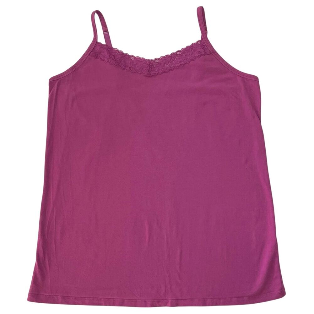 Catherines Plus Cami Womens Size 1X Fuchsia Lace Trim Stretch Feminine Layer Y2K
